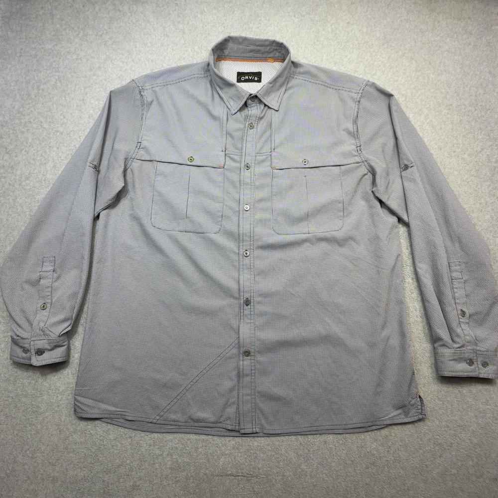 Orvis Open Air Caster Shirt Men XL Blue Check Button Vented Fishing Outdoor